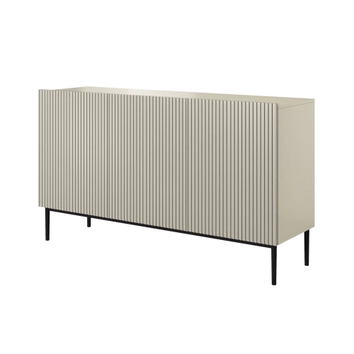 Komoda Nicole 150 cm z ryflowanym frontem - kaszmir / czarne nóżki